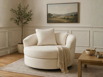 Canadian-made Custom Nest Chair in White Fabric by Showhome Furniture in Calgary