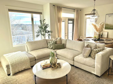 Showhome Furniture's modular custom Canadian-made sectional in light fabric
