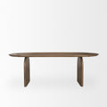 Isla Oval Dining Table w/Dark Brown Wood Top & Arched Legs - Calgary Furniture Store