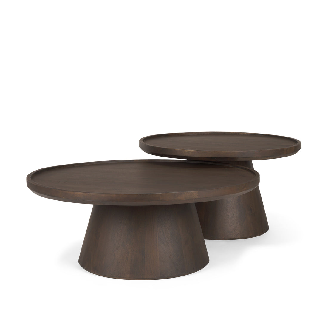 Takoda Dark Brown Wood Tapered Drum Nesting Coffee Tables - Calgary Furniture Store