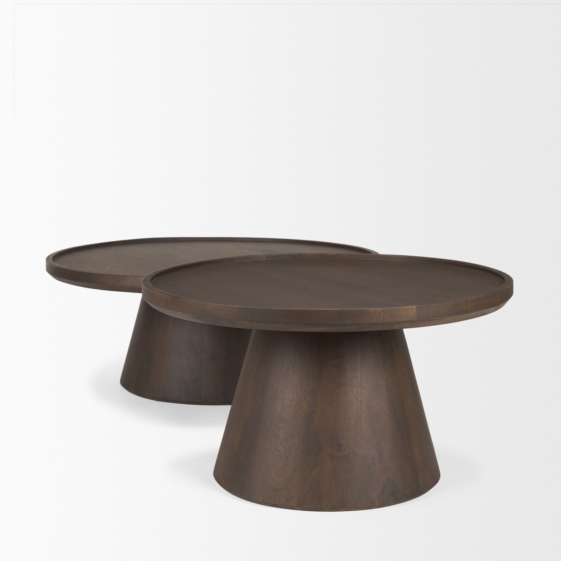 Takoda Dark Brown Wood Tapered Drum Nesting Coffee Tables - Calgary Furniture Store