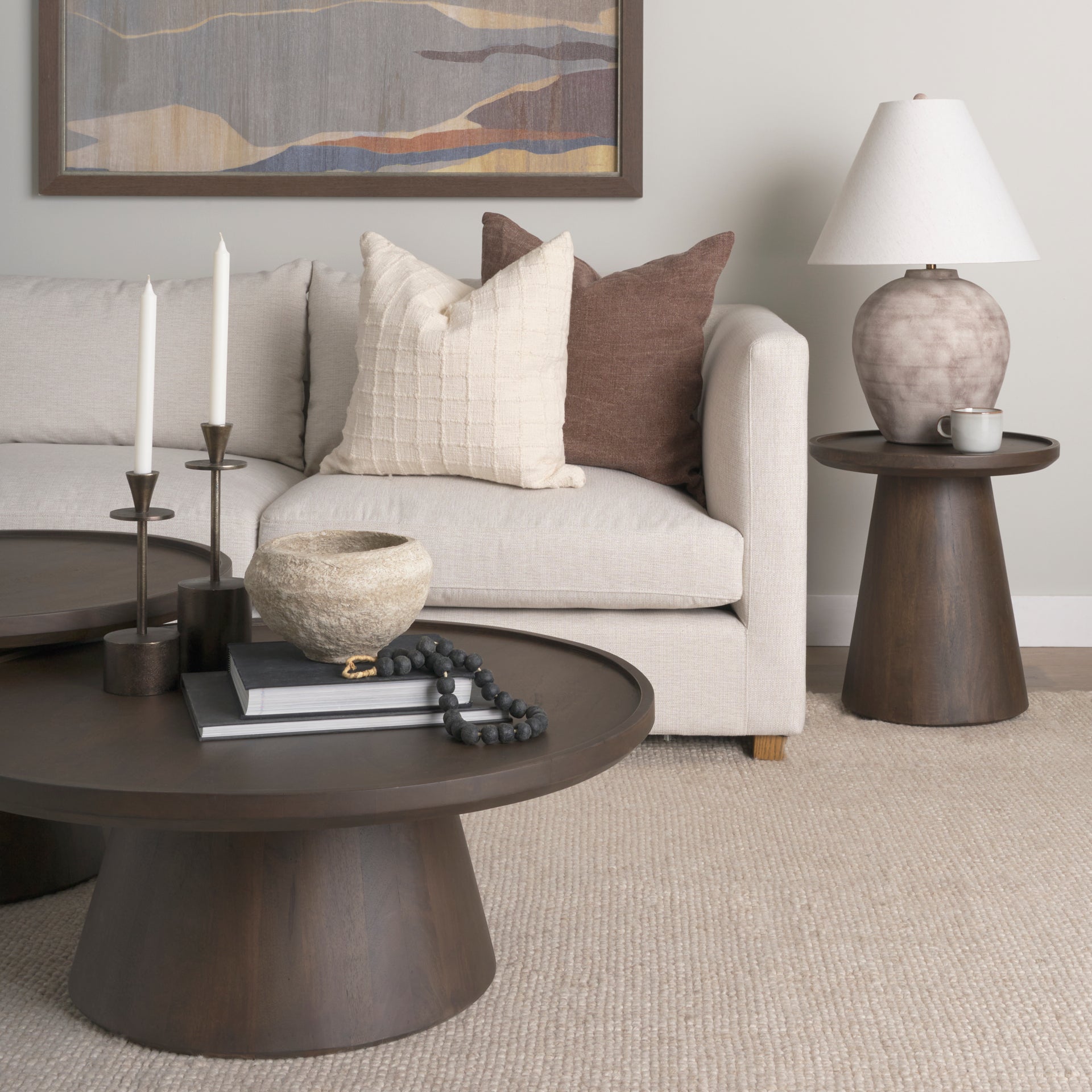 Takoda Dark Brown Wood Tapered Drum Nesting Coffee Tables - Calgary Furniture Store