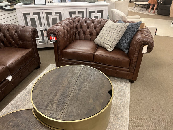 Round deals leather loveseat