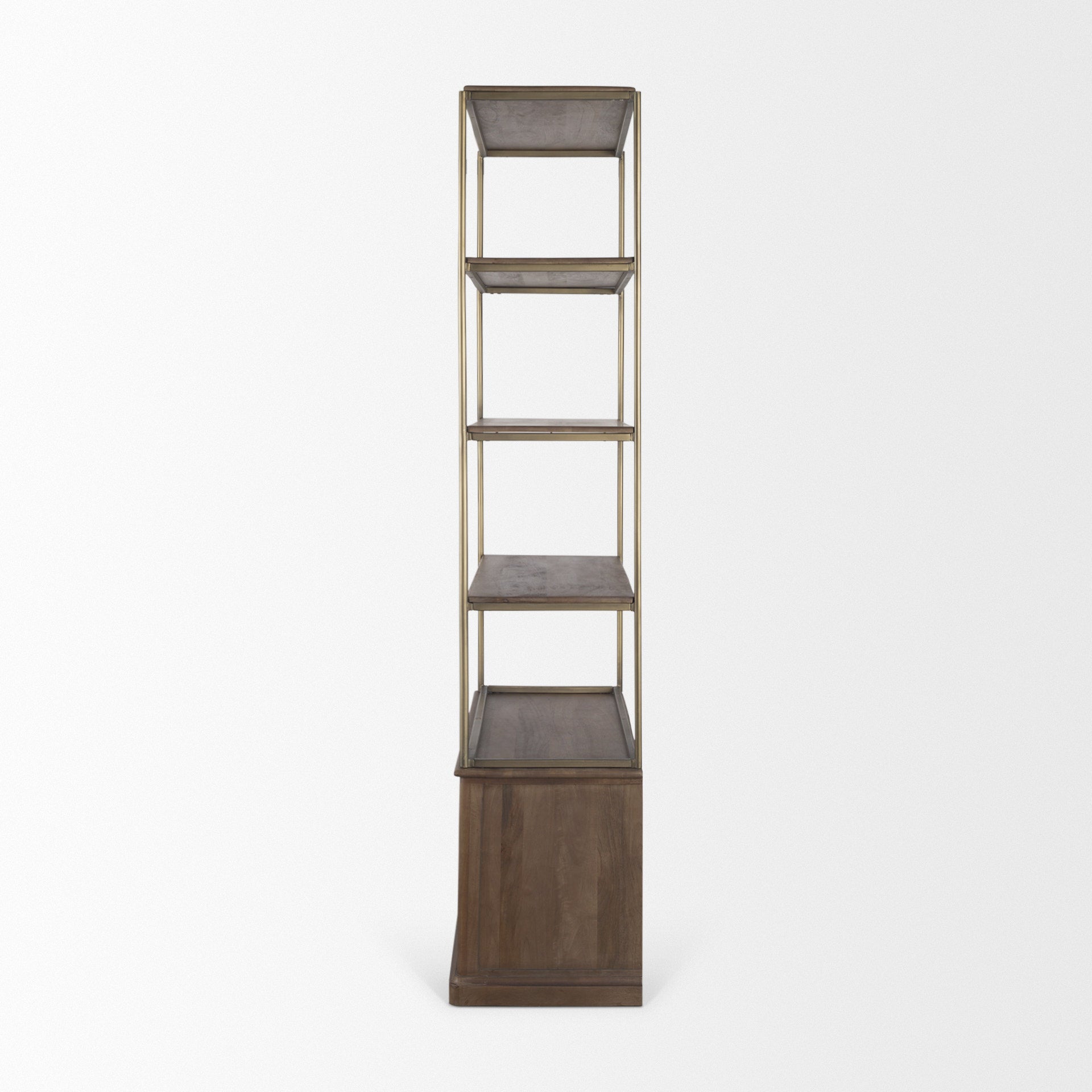 Baron Dark Brown Wood w/ Antiqued Aged Brass Metal 2-Door Open Shelving Unit - Calgary Furniture Store