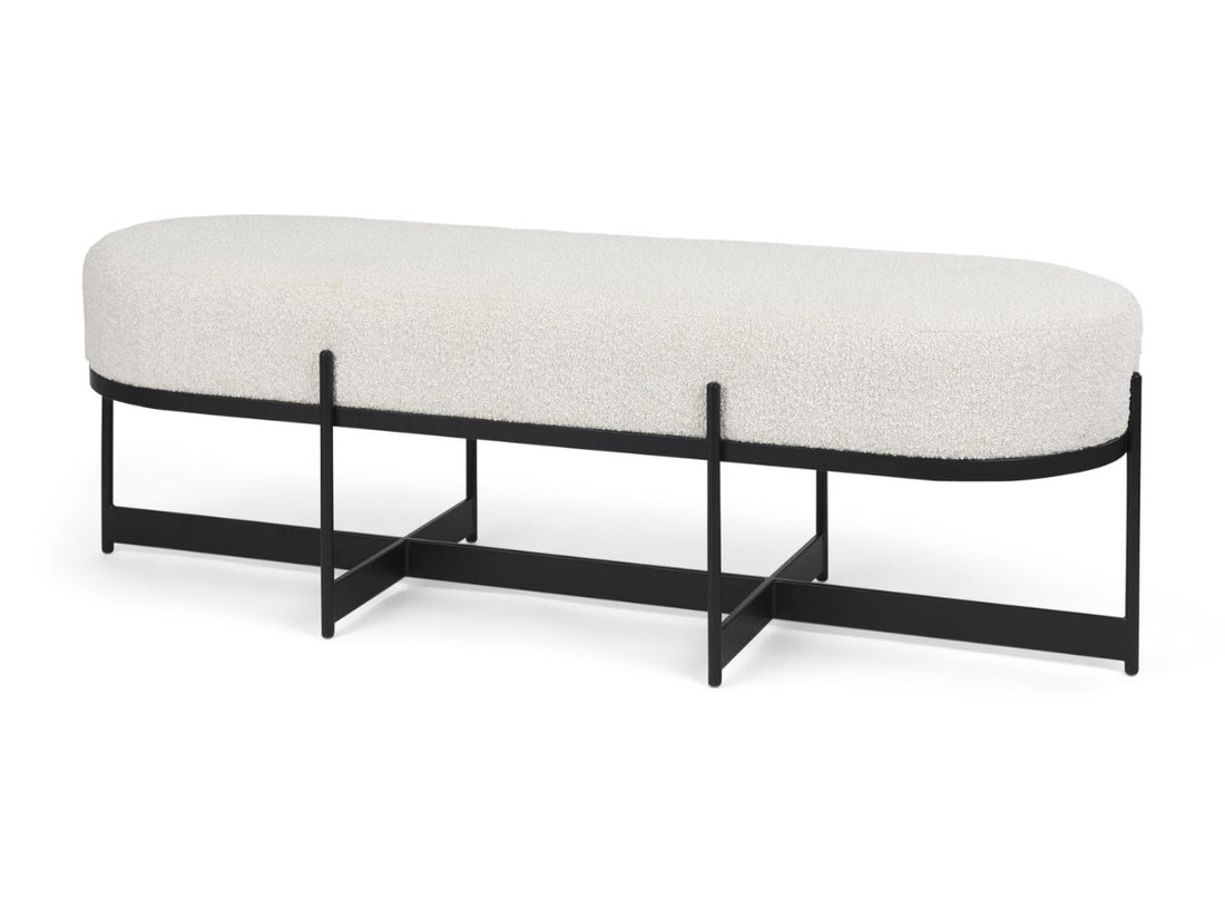 Amelia Cream Boucle W/Black Metal Upholstered Bench in Calgary in a white background