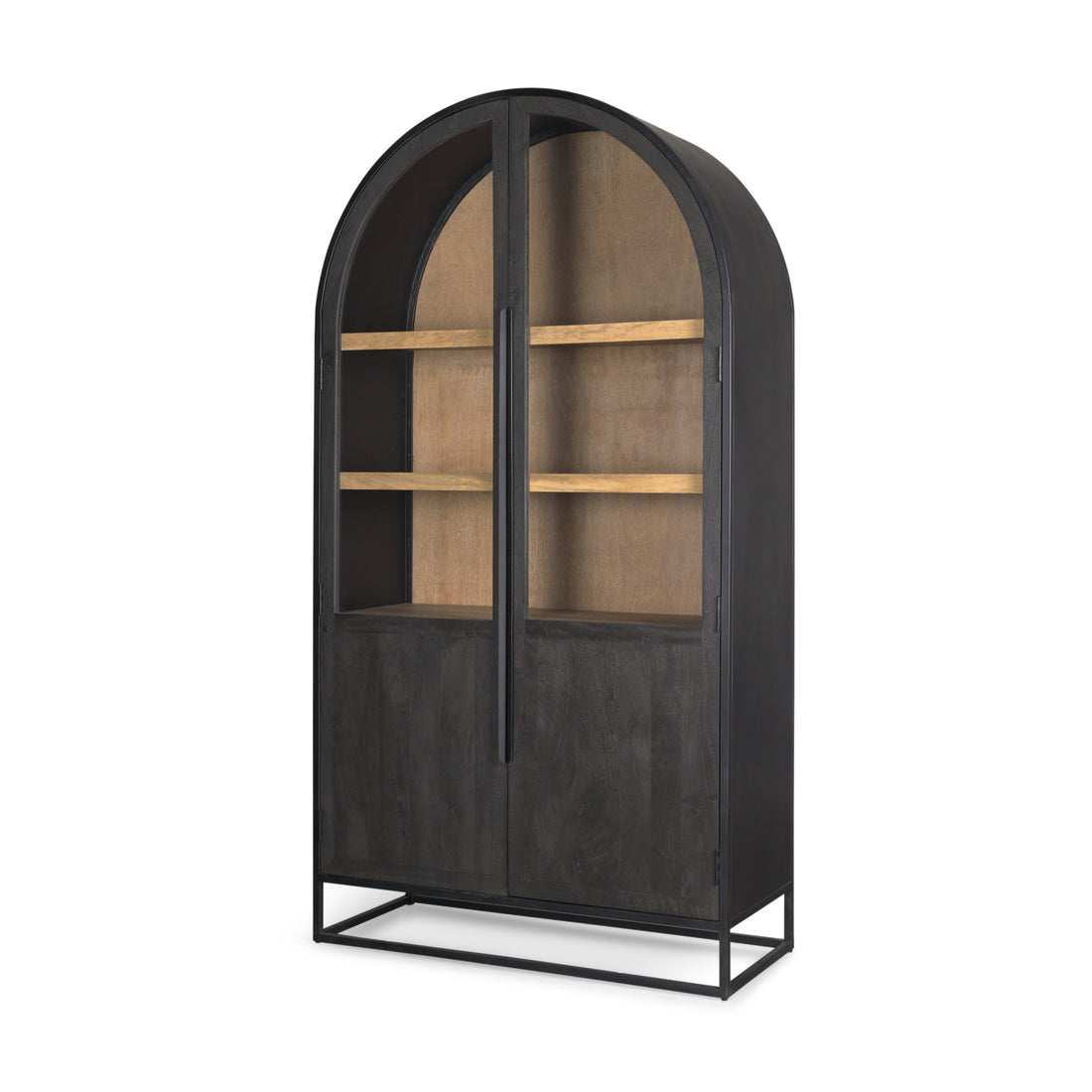 Sloan Arched Cabinet Black Wood W/Black Metal Frame - Calgary Furniture Store