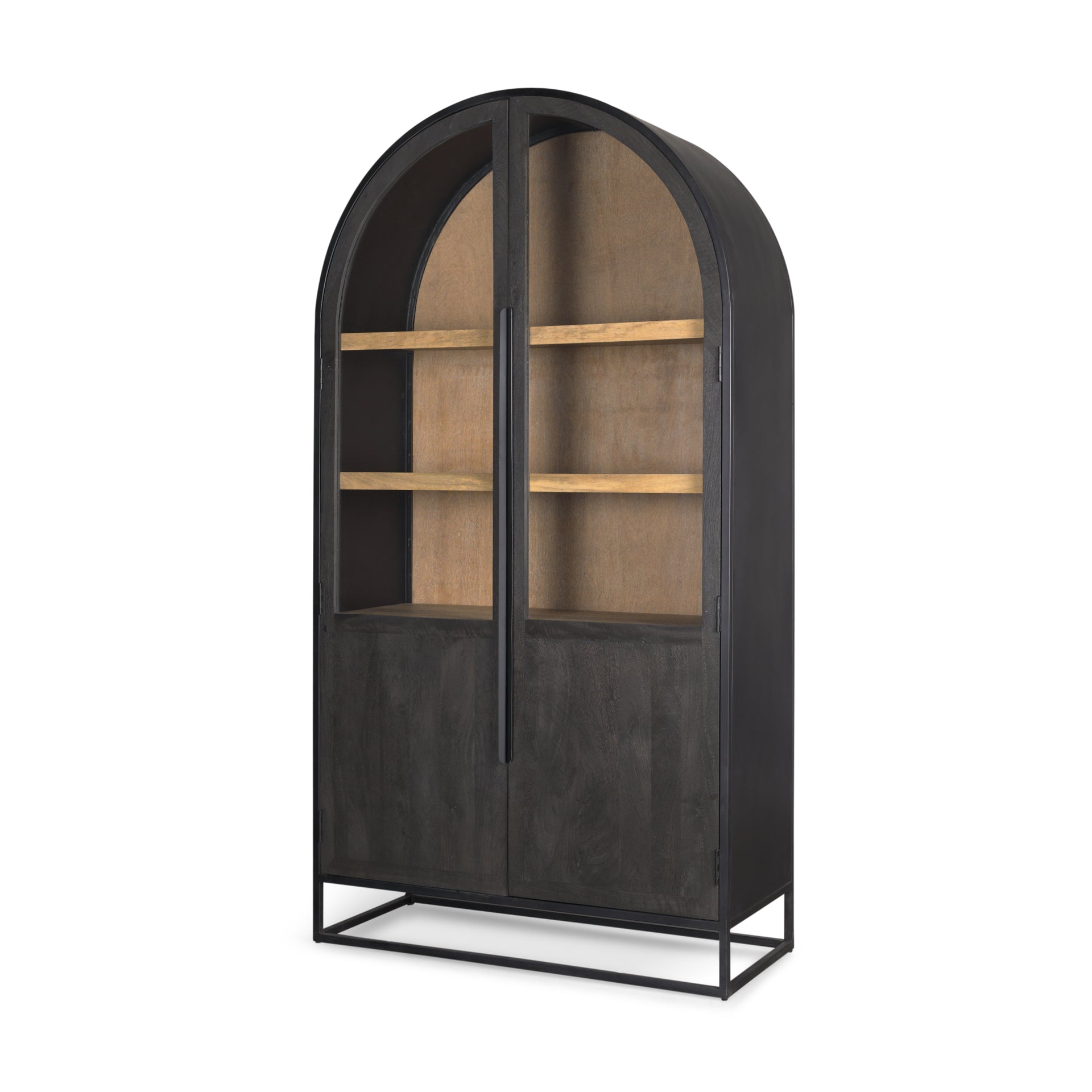 Sloan Arched Cabinet Black Wood W/Black Metal Frame - Calgary Furniture Store