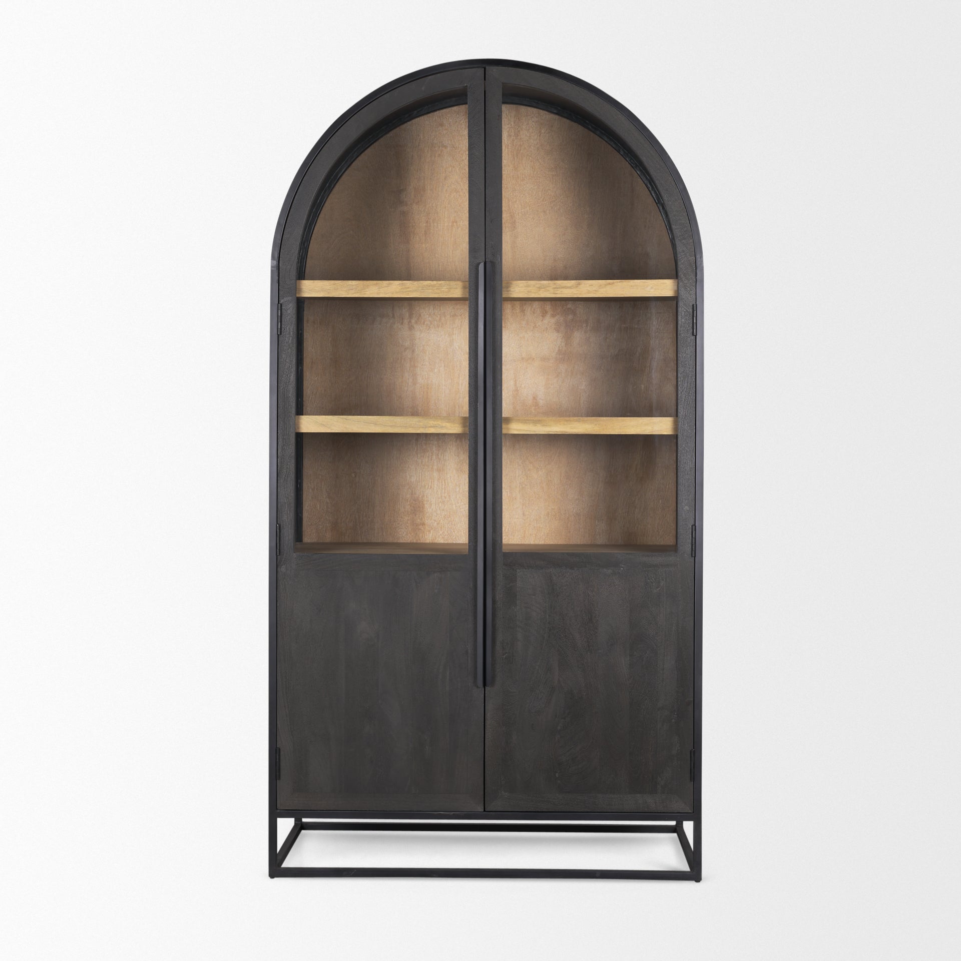 Sloan Arched Cabinet Black Wood W/Black Metal Frame - Calgary Furniture Store