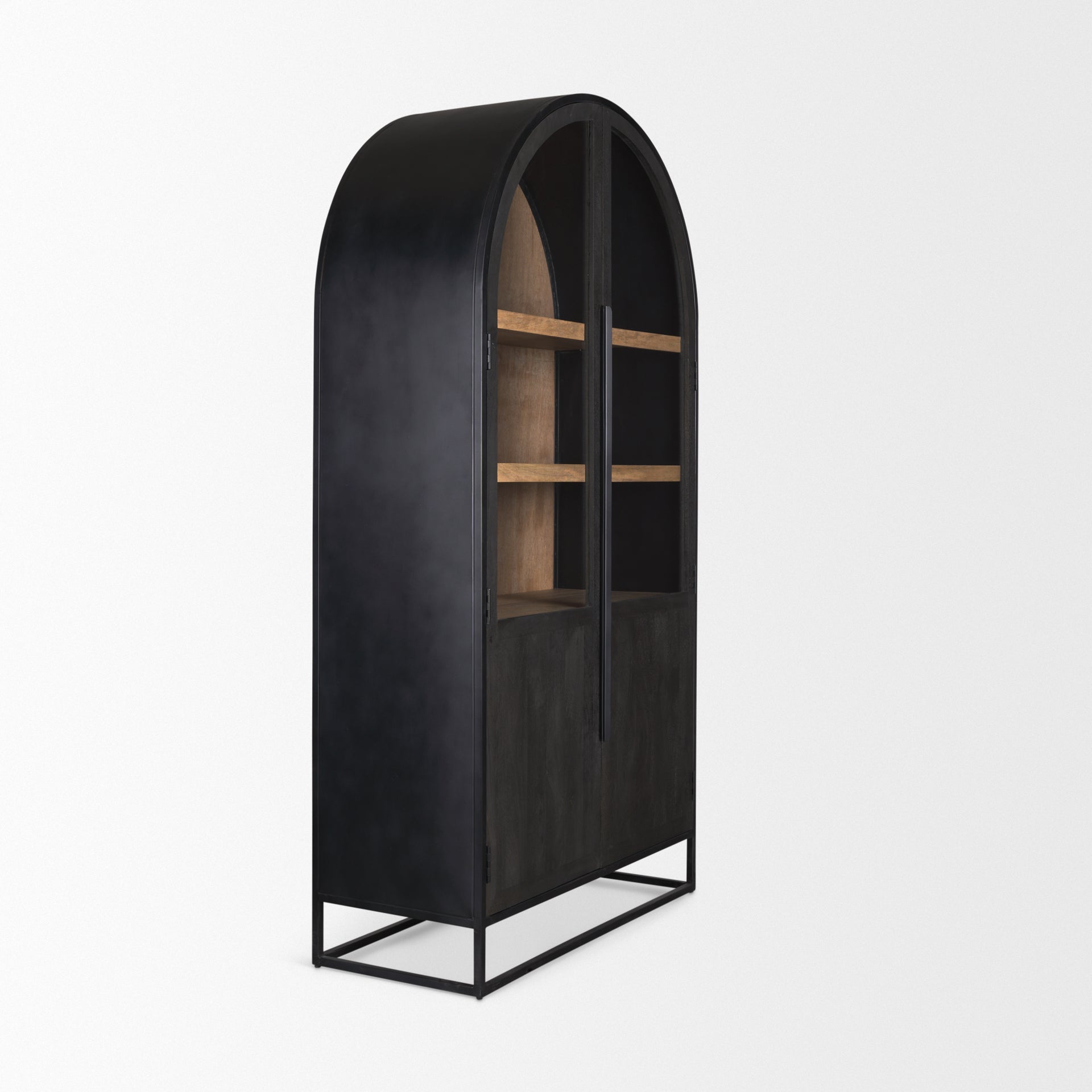 Sloan Arched Cabinet Black Wood W/Black Metal Frame - Calgary Furniture Store