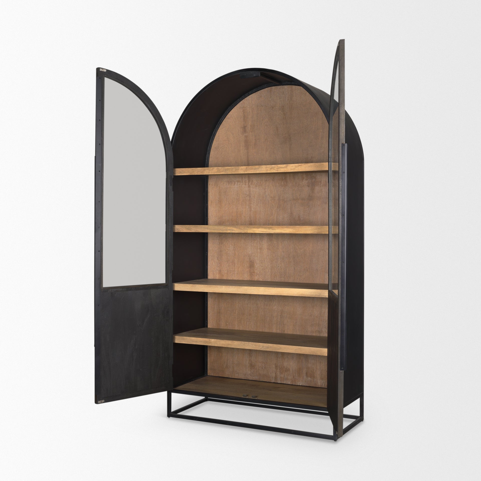 Sloan Arched Cabinet Black Wood W/Black Metal Frame - Calgary Furniture Store