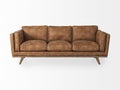 Brooks Cognac Brown Faux Leather Three Seater Sofa in Calgary in a white background