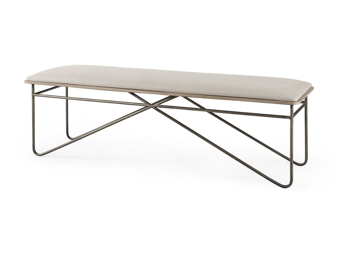 Camille Cream Fabric Seat W/ Metal Frame Bench in Calgary in a white background