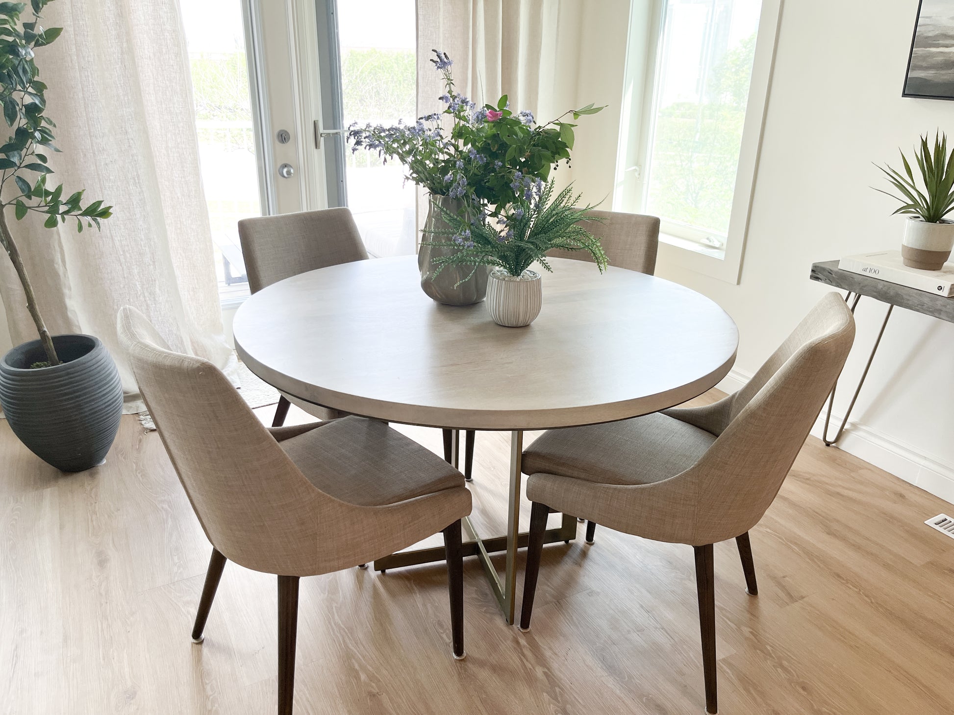 Faye Light Brown Round Dining Table - Calgary Furniture Store