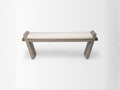 Elaine l Brown Wood Upholstered Cream Seat Bench in Calgary in a white background