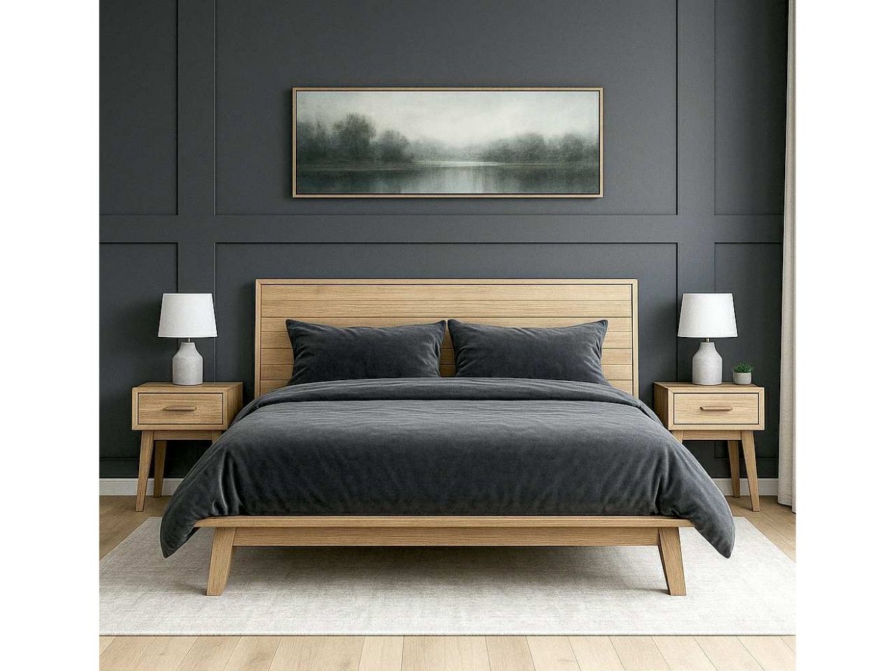 Gia Bed - Light Finish Solid Wood - Calgary Furniture Store