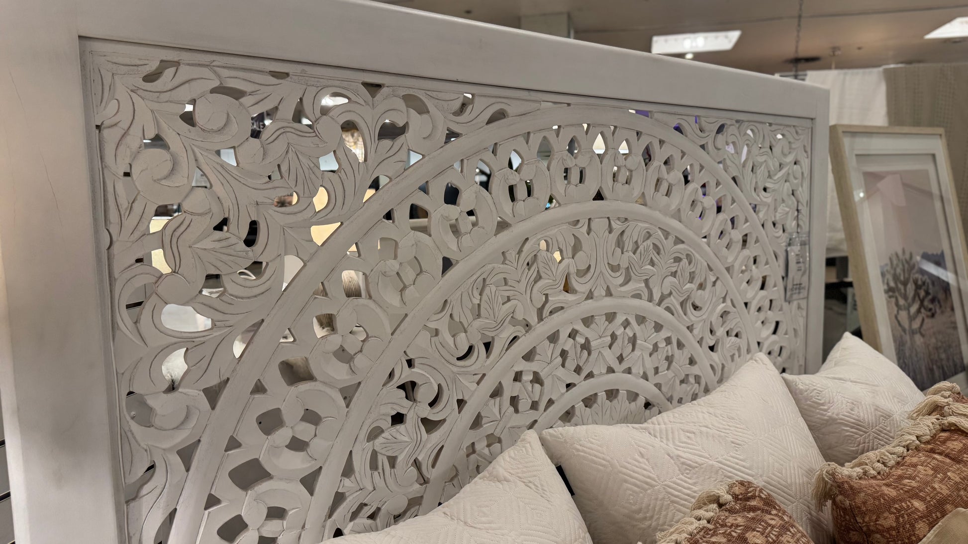Carved White Lace King Bed - Boxspring Required - Jaipur - Calgary Furniture Store