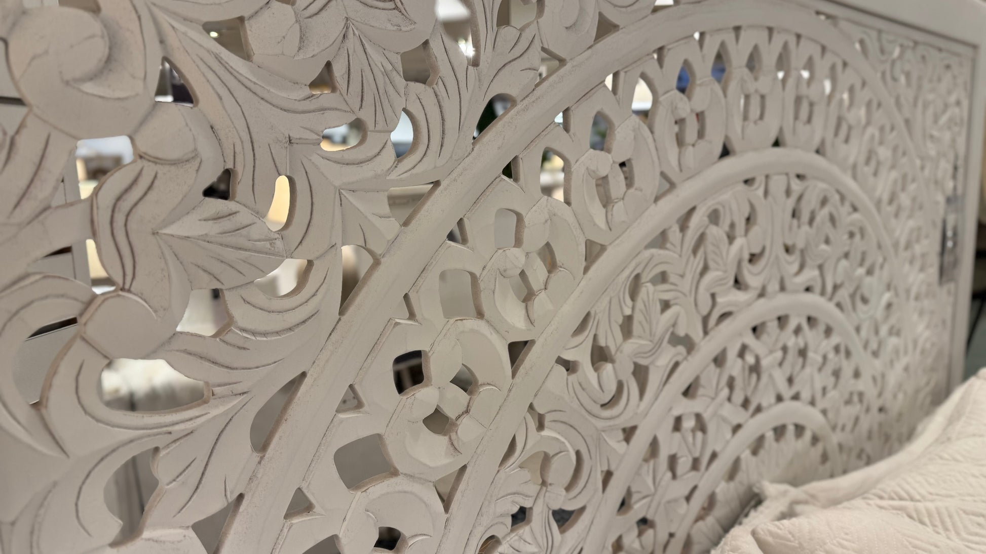 Carved White Lace King Bed - Boxspring Required - Jaipur - Calgary Furniture Store