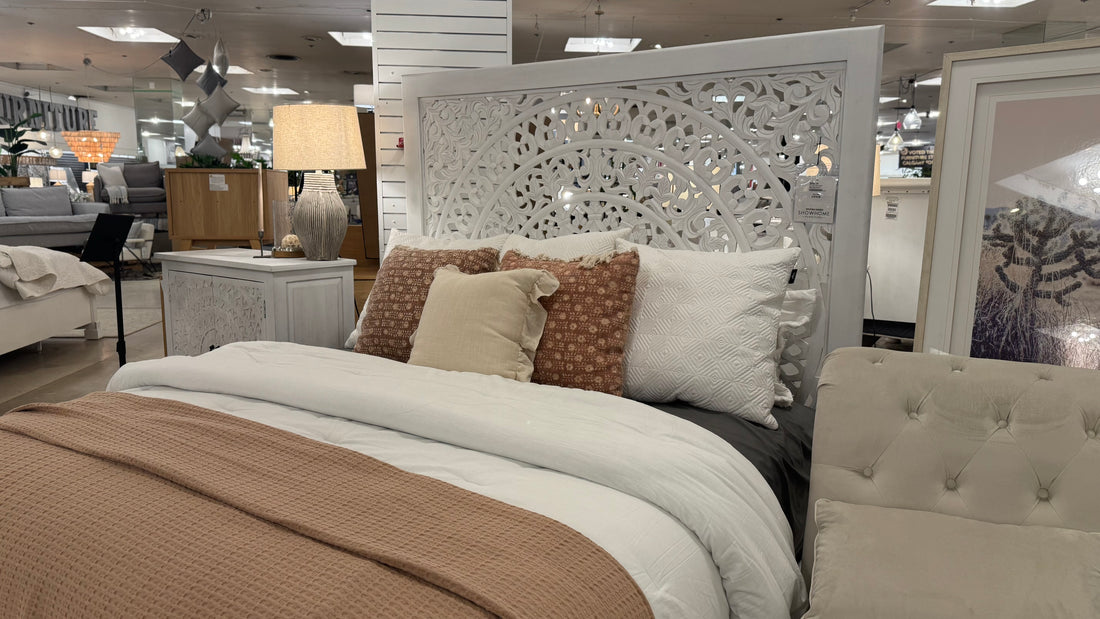 Carved White Lace King Bed - Boxspring Required - Jaipur - Calgary Furniture Store