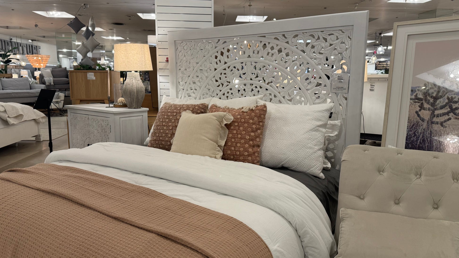 Carved White Lace King Bed - Boxspring Required - Jaipur - Calgary Furniture Store