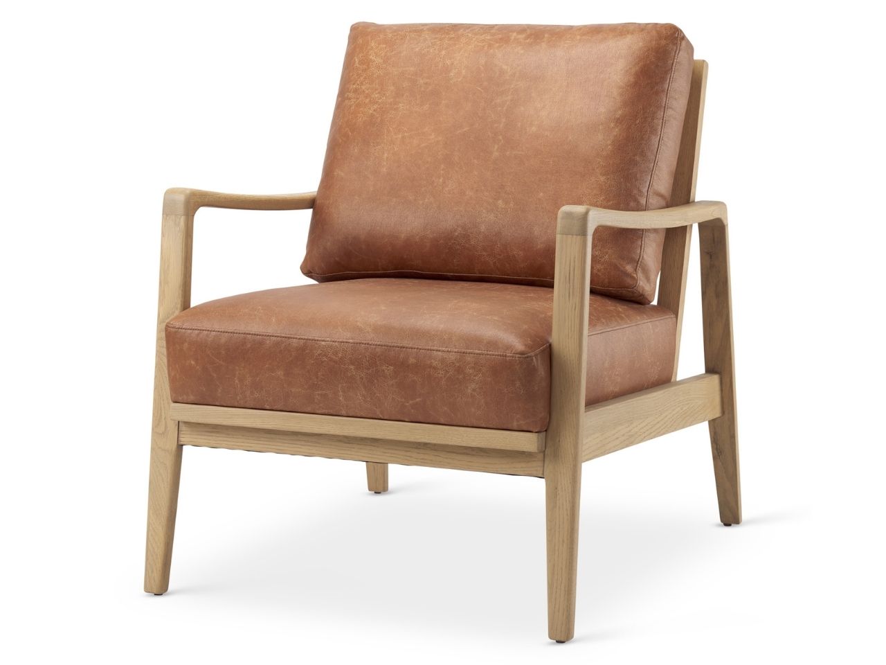 Brown leather accent chair in Calgary with wooden frame