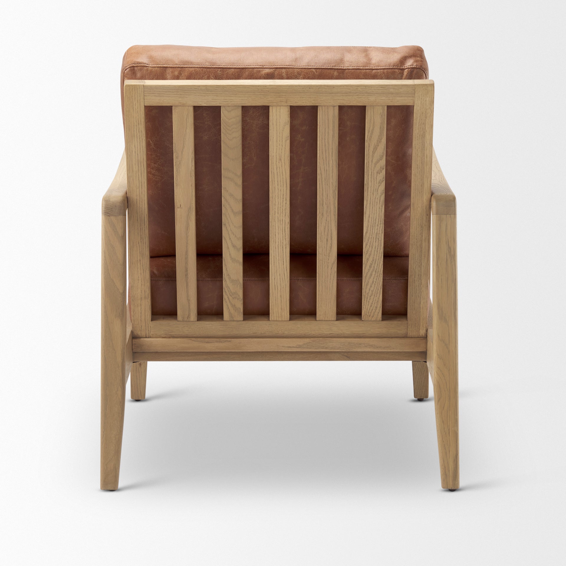 Brown leather accent chair in Calgary with wooden frame