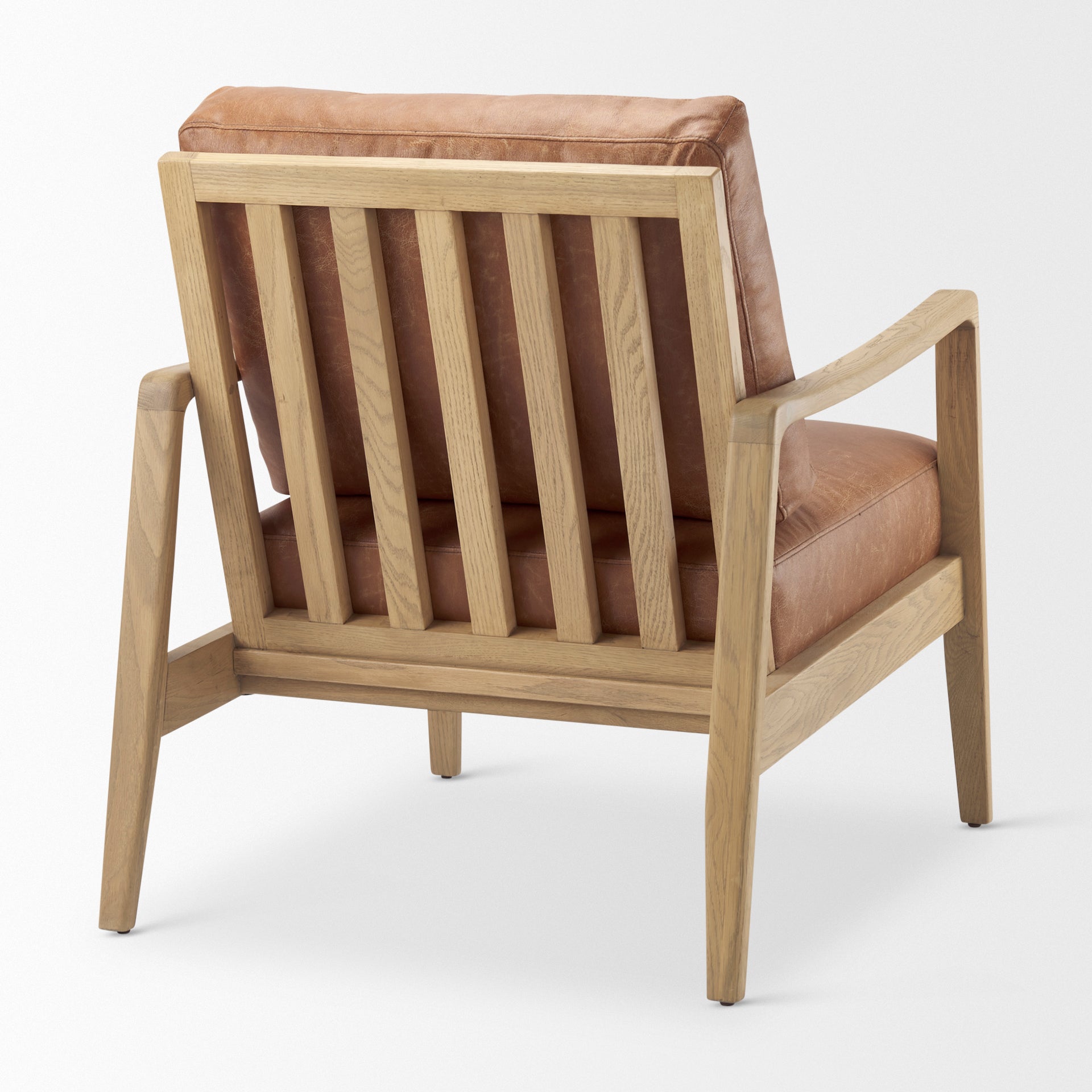 Raeleigh Tan Faux Leather Accent Chair in Calgary with wooden frame