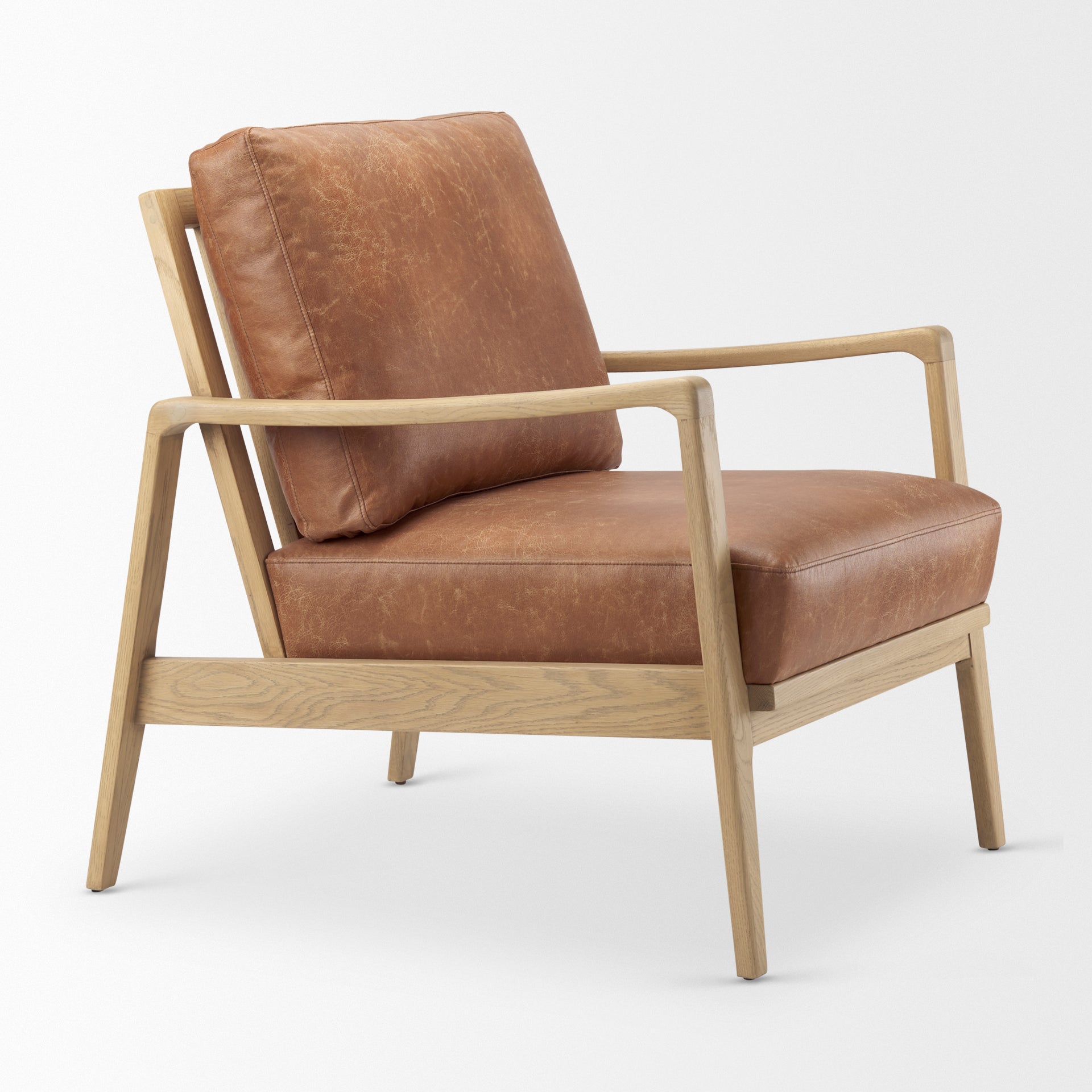 Raeleigh Tan Faux Leather Accent Chair in Calgary with wooden frame