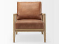 Brown leather accent chair in Calgary with wooden frame