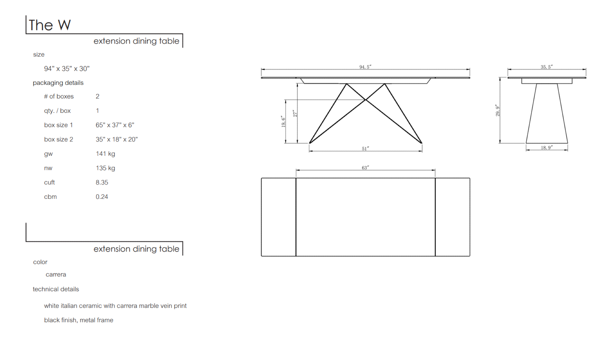 The 94" W Extending Dining Table - Calgary Furniture Store