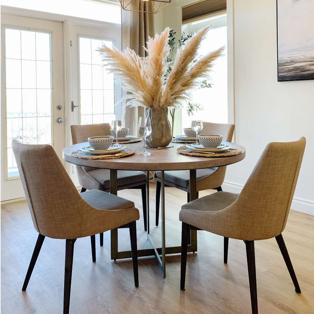 Faye Light Brown Round Dining Table - Calgary Furniture Store