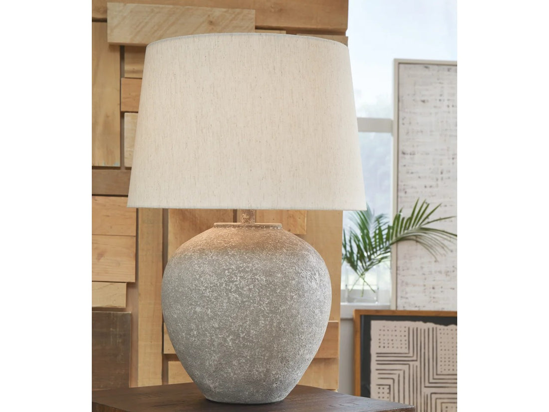 Dreward - Distressed Grey - Paper Table Lamp - Calgary Furniture Store
