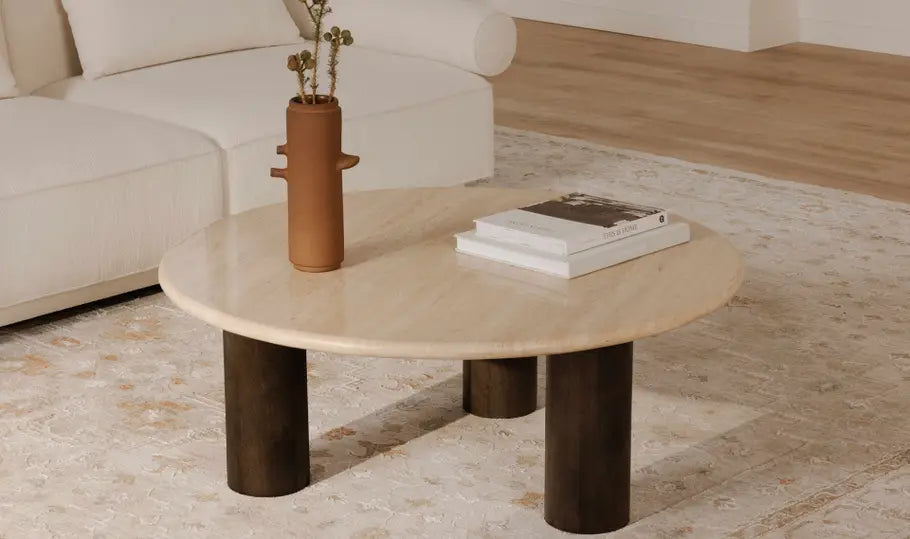 Landon Round Coffee Table Beige Travertine - Moe's - Calgary Furniture Store