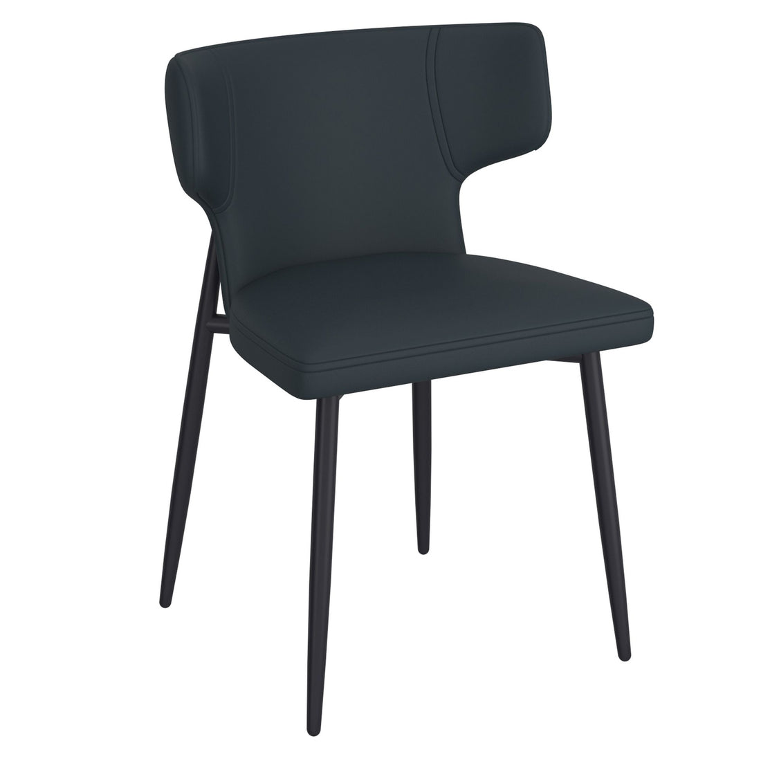 Olis Dining Chair- in Black Faux Leather and Black - Calgary Furniture Store