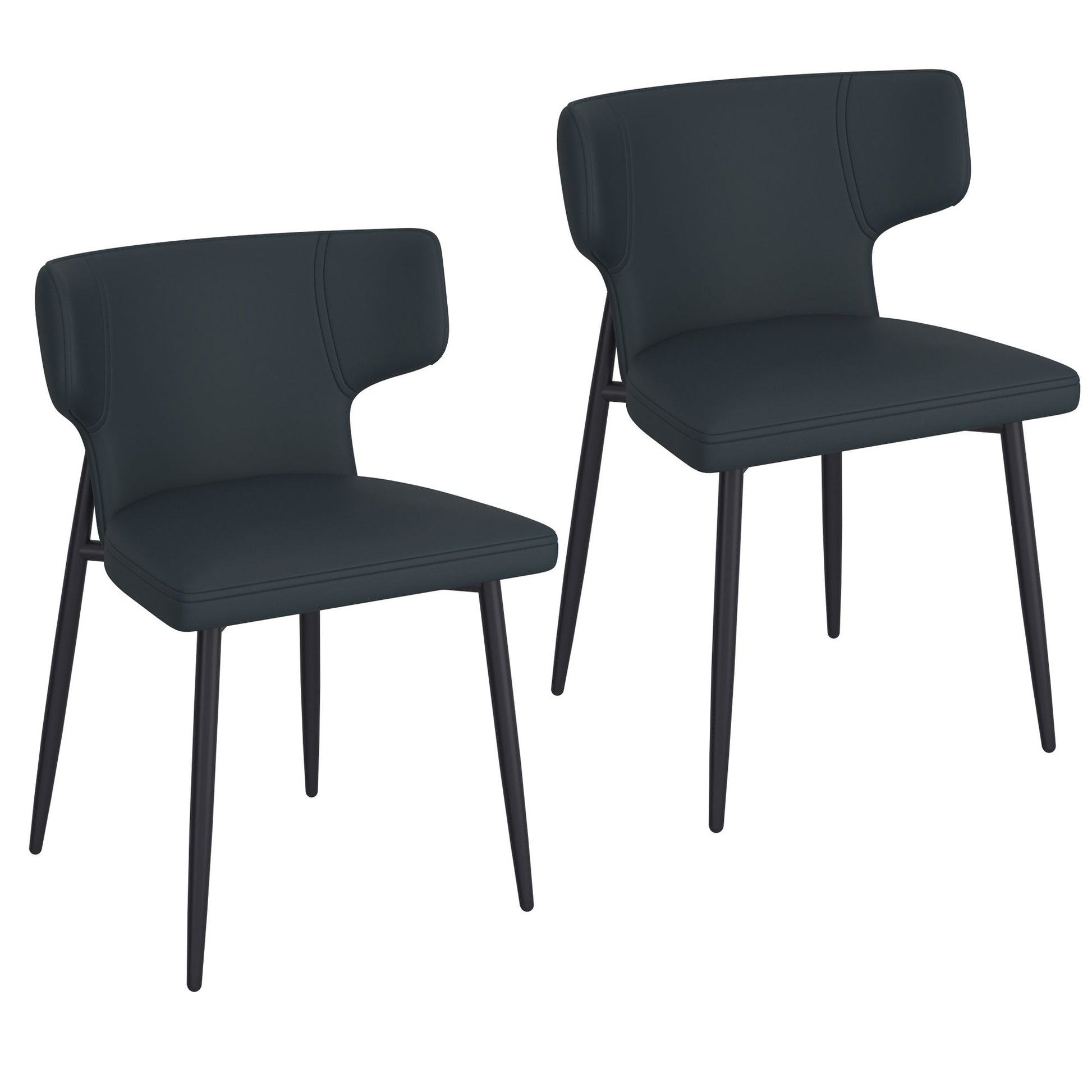 Olis Dining Chair- in Black Faux Leather and Black - Calgary Furniture Store