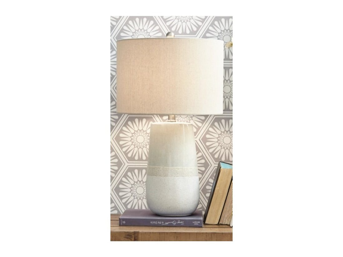 Shavon - Beige/White Ceramic table lamp - Calgary Furniture Store
