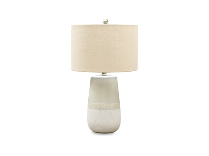 Shavon - Beige/White Ceramic table lamp - Calgary Furniture Store