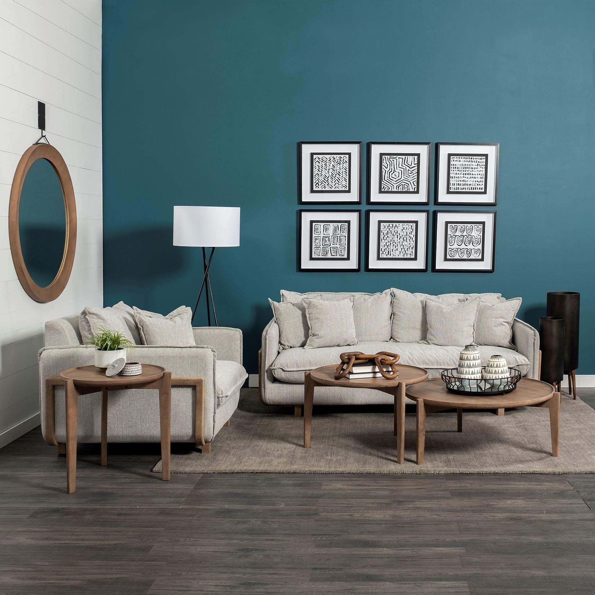 Roy II Brown Wood Frame Arm Chair - Frost Gray Upholstered | Calgary's Furniture Store | Calgary Accent Chairs