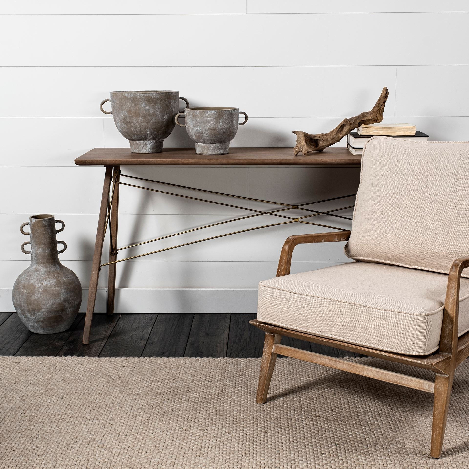 Harman II Wood Frame Accent Chair - Off-White Fabric Seat | Calgary's Furniture Store | Calgary Accent Chairs