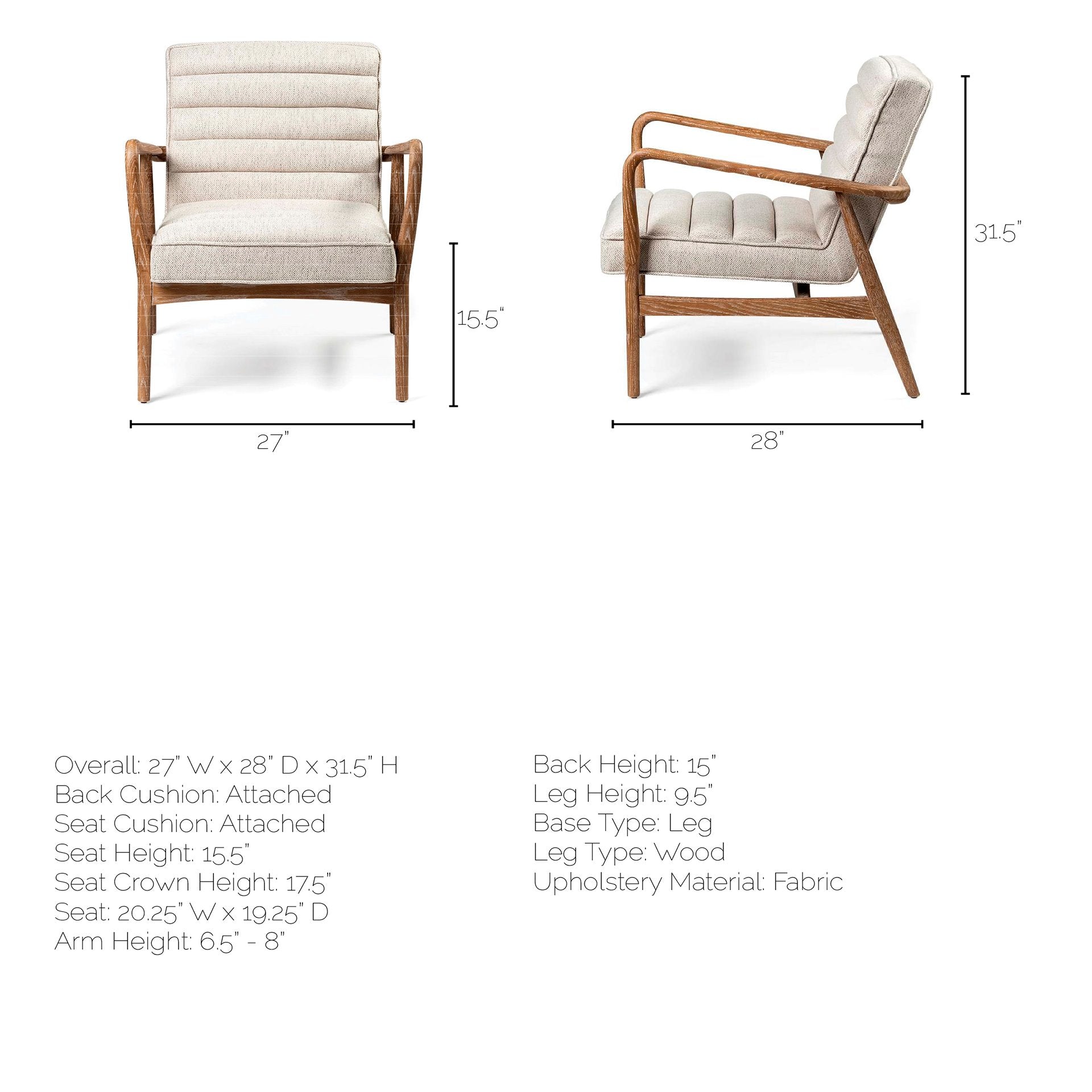 Ajax II Wooden Frame Accent Chair- Cream Fabric Covered Cushion | Calgary Furniture Store