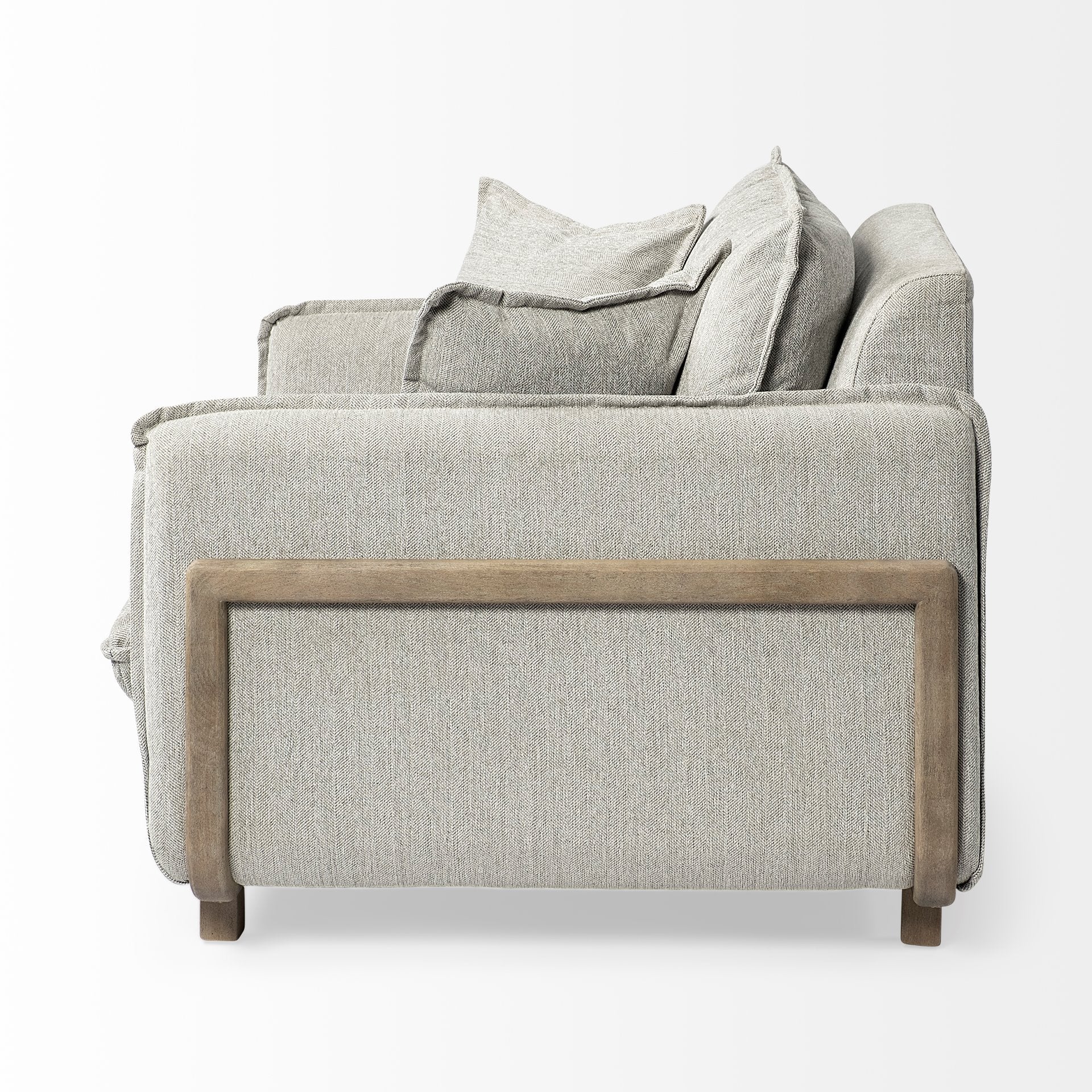 Roy II Brown Wood Frame Arm Chair - Frost Gray Upholstered | Calgary's Furniture Store | Calgary Accent Chairs