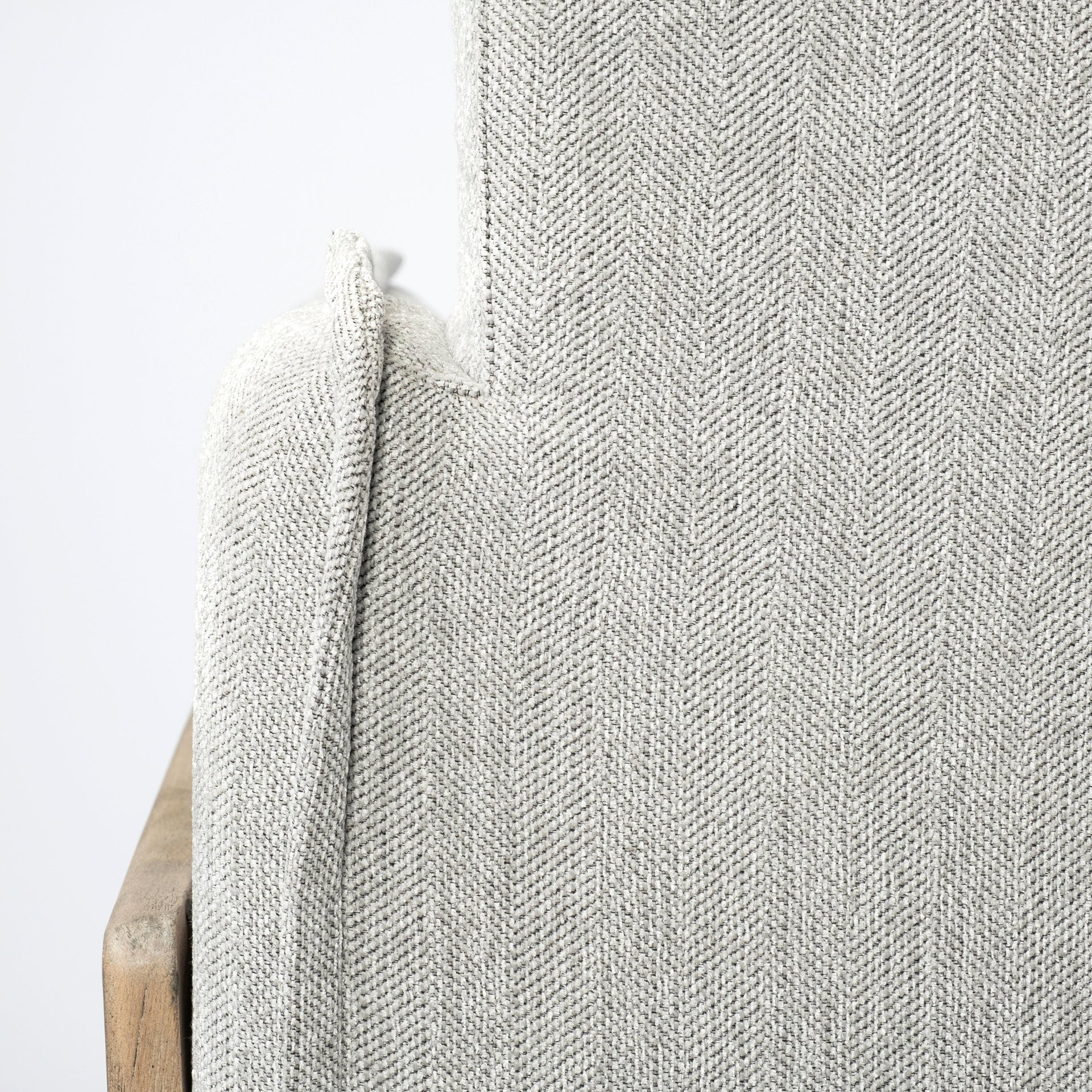 Roy II Brown Wood Frame Arm Chair - Frost Gray Upholstered | Calgary's Furniture Store | Calgary Accent Chairs