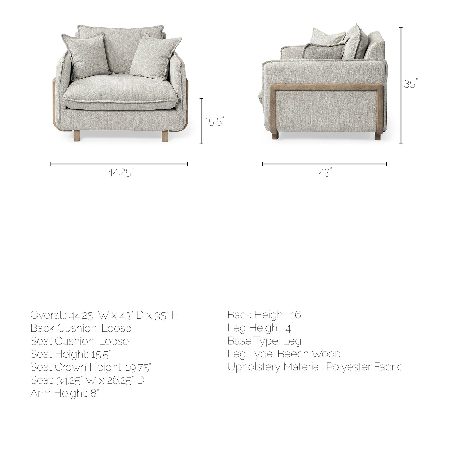 Roy II Brown Wood Frame Arm Chair - Frost Gray Upholstered | Calgary's Furniture Store | Calgary Accent Chairs