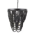 Pendra Black Metal Wooden Bead Three Bulb Chandelier | Calgary Furniture Store
