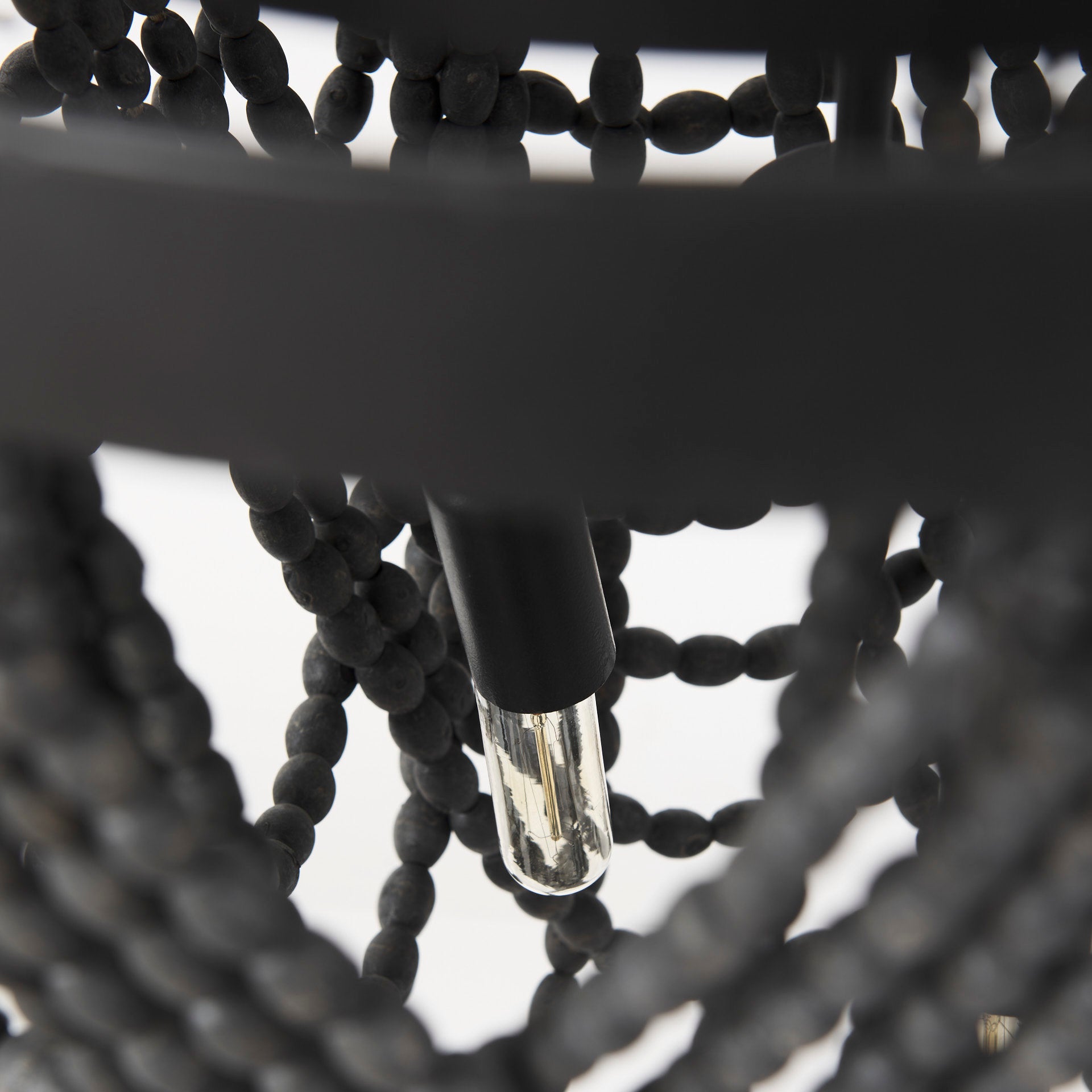Pendra Black Metal Wooden Bead Three Bulb Chandelier | Calgary Furniture Store