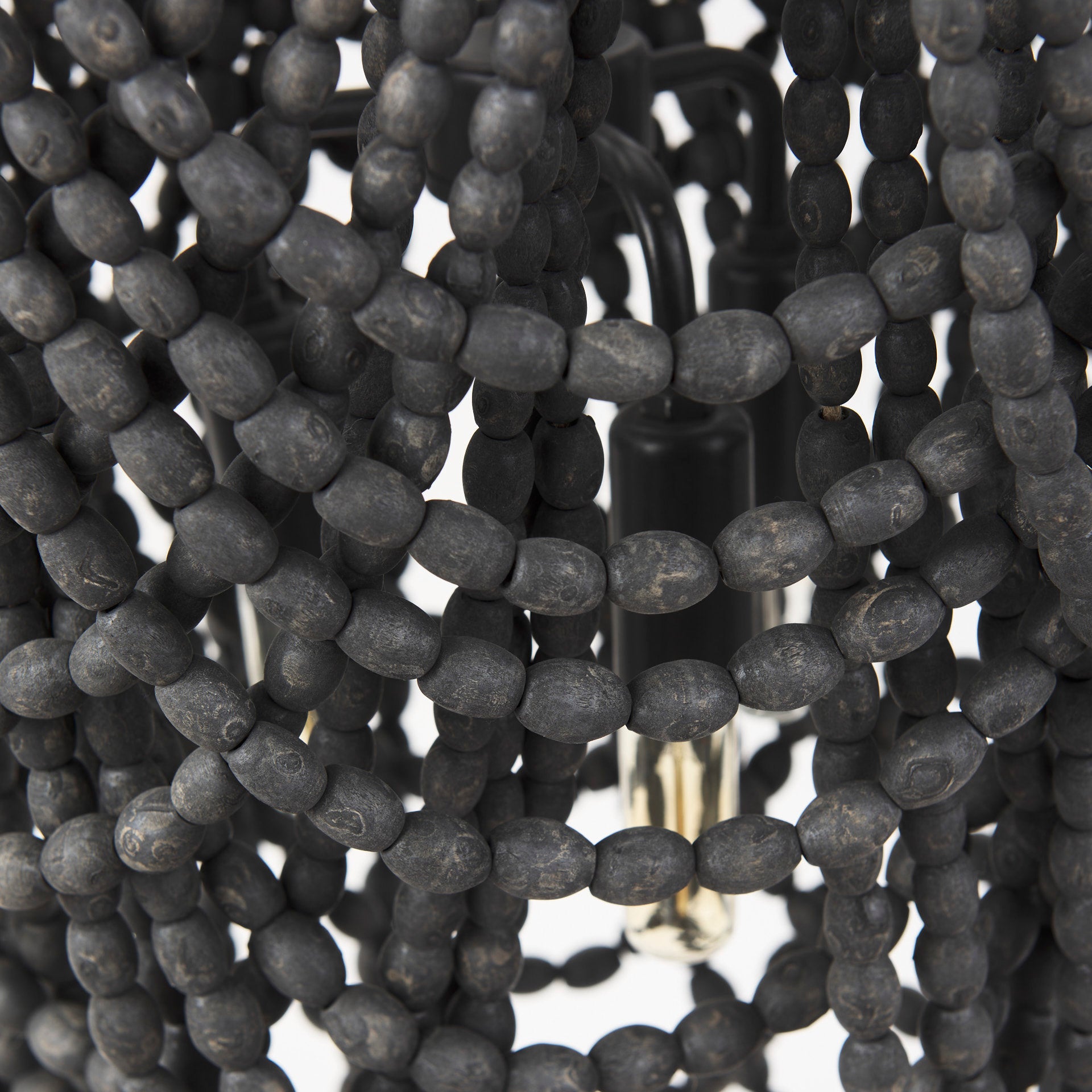 Pendra Black Metal Wooden Bead Three Bulb Chandelier | Calgary Furniture Store