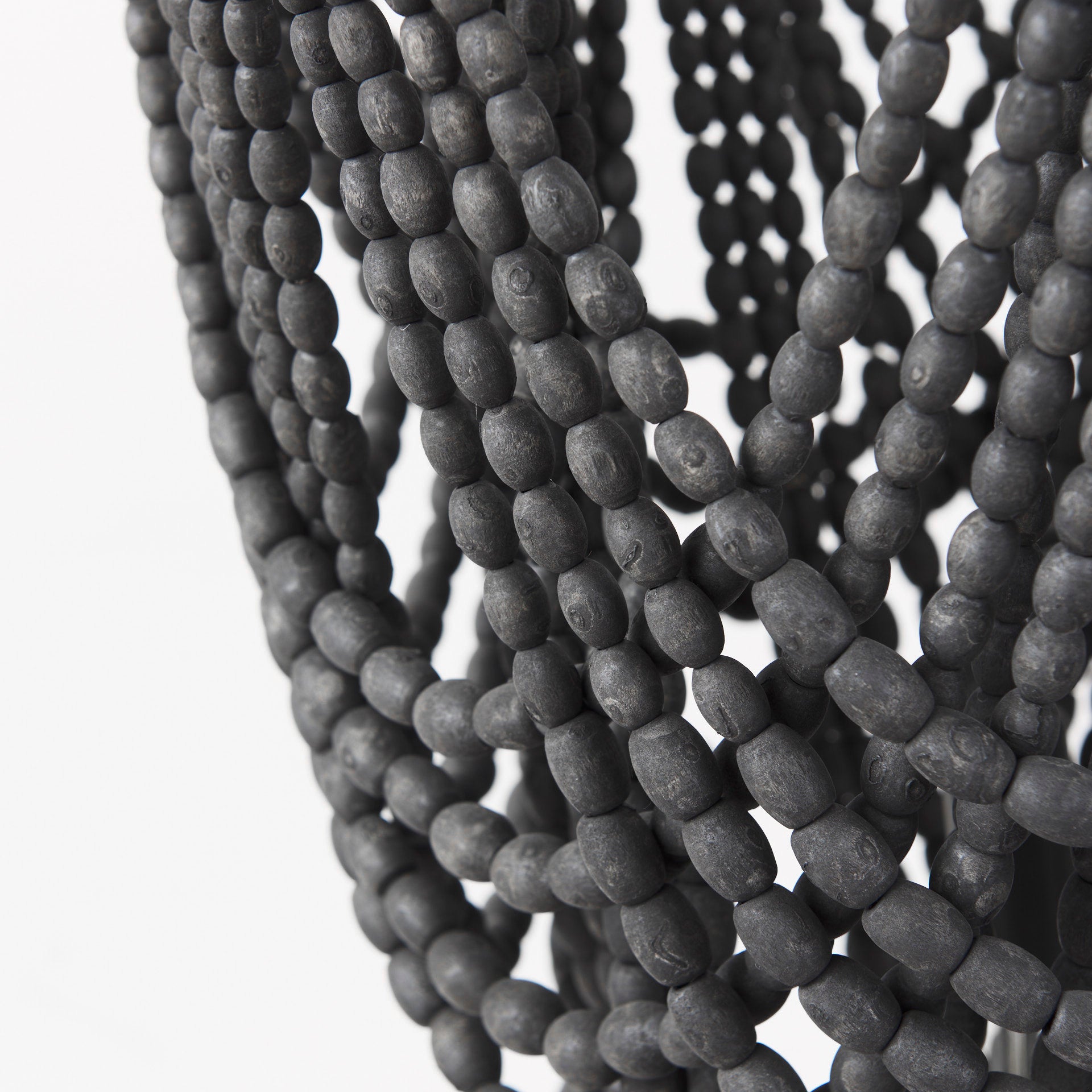 Pendra Black Metal Wooden Bead Three Bulb Chandelier | Calgary Furniture Store