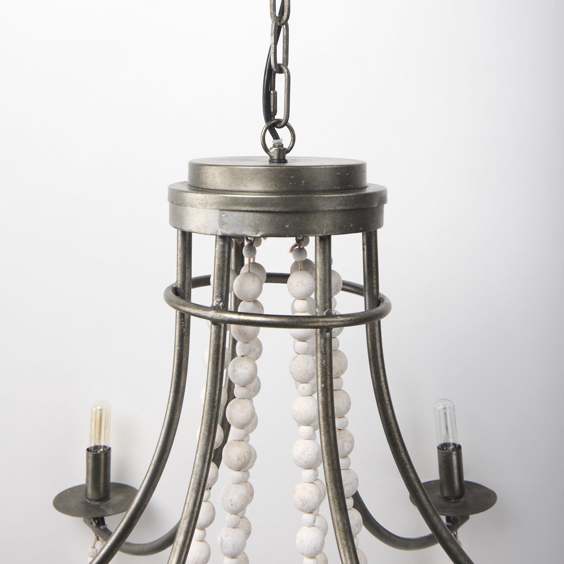 Selma White Wood Bead and Metal Chandelier | Calgary Furniture Store