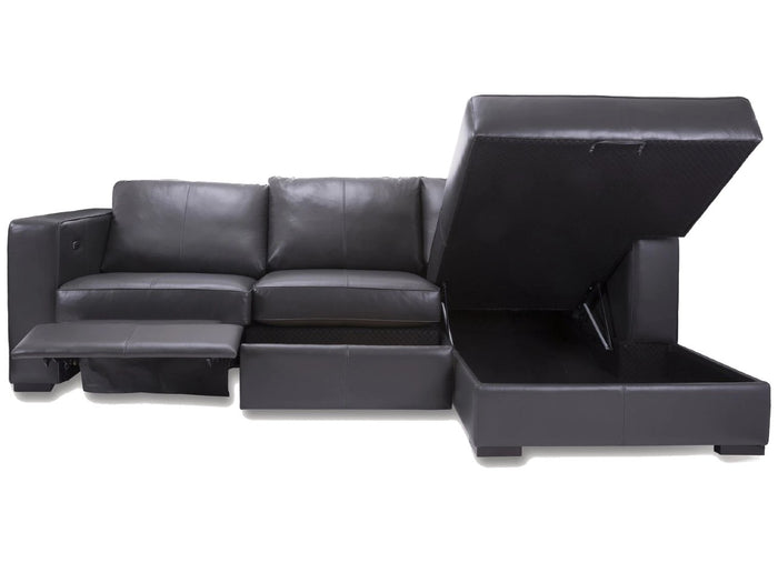 3900J Power Recliner Leather Sectional with Storage by Decor-Rest, Made in Canada 🇨🇦 | Calgary Furniture Store