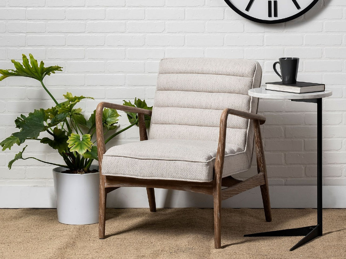 Ajax II Wooden Frame Accent Chair- Cream Fabric Covered Cushion | Calgary Furniture Store