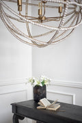 Ava White Gold Metal and White Wood Beaded Six Bulb Chandelier | Calgary Furniture Store